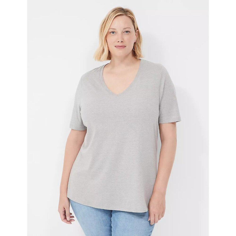 Lane Bryant Womens Plus Size 22/24 Classic Perfect Sleeve Tee V Neck in Gray 202